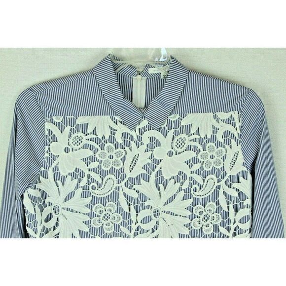 Endless Rose Womens Top Button Down Small Striped Lace Floral - Picture 5 of 8